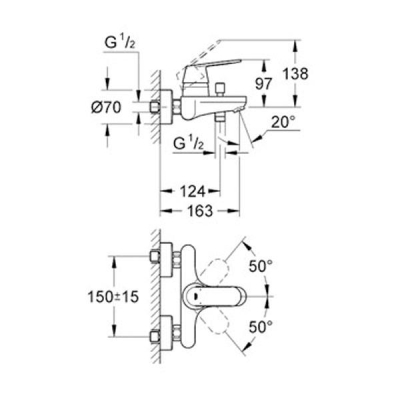 Grohe Eurocosmo Tek Kumandalı Banyo Bataryası - 32831000 - Thumbnail 10GRO32831000