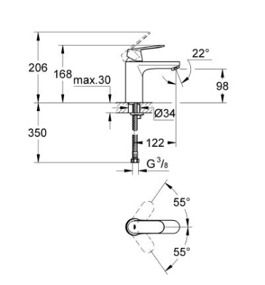 Grohe Lavabo Bataryası Eurosmart Cosmo M-Boyut Krom - 23327000 - Thumbnail 10GRO23327000