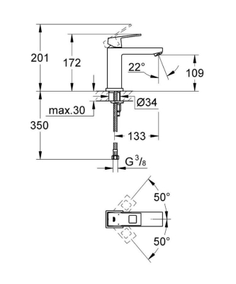 Grohe Lavabo Bataryası Eurocube M-Boyut Krom - 23446000 - Thumbnail 10GRO23446000