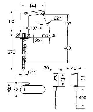 Grohe Fotoselli Lavabo Bataryası Elektrikli çift sugiriş 36325001 - Thumbnail 10GRO36325001