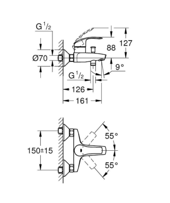 Grohe Eurosmart Tek Kumandalı Banyo Bataryası - 33300002 - Thumbnail 10GRO33300002