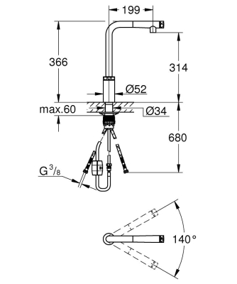 GROHE - Grohe Eviye Bataryası Spiralli SmartControl Minta Krom - 31613000 (1)