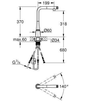 Grohe Eviye Bataryası Spiralli SmartControl Zedra Krom - 31593002 - Thumbnail 10GRO31593002