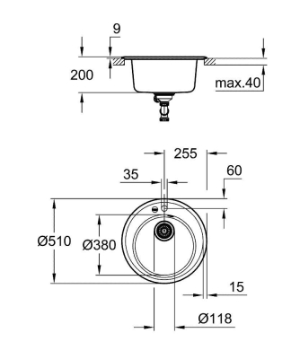 Grohe K200 Kuvars Kompozit Eviye 50 -C 51, Granit Siyah Rengi - 31656AP0 - Thumbnail 10GRO31656AP0