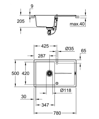 Grohe K400 Kuvars Kompozit Eviye 50 -C 78/50, Granit Gri Rengi - 31639AT0 - Thumbnail 10GRO31639AT0