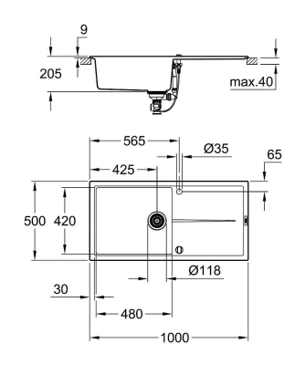 Grohe K400 Kuvars Kompozit Eviye 60 -C 100/50, Granit Gri Rengi - 31641AT0 - Thumbnail 10GRO31641AT0