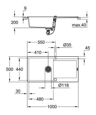 Grohe Eviye K500 Kuvars Kompozit 100 cm Granit Gri - 31645AT0 - Thumbnail 10GRO31645AT0