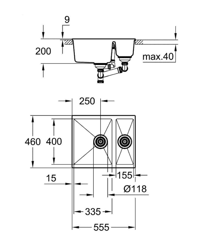 Grohe K500 Kuvars Kompozit Eviye 80 -C 116/50, Granit Gri Rengi - 31648AT0 - 10GRO31648AT0