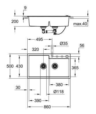 Grohe K500 Kuvars Kompozit Eviye 90 -C 86/50, Granit Gri Rengi - 31649AT0 - Thumbnail 10GRO31649AT0