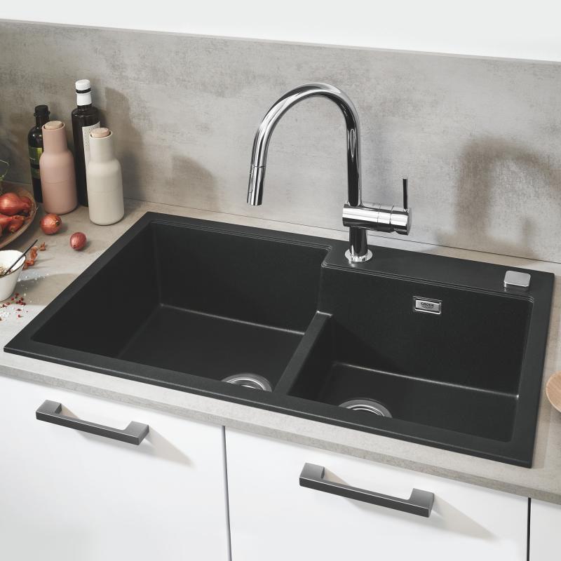 Grohe K500 Kuvars Kompozit Eviye 90 -C 86/50, Granit Siyah Rengi - 31649AP0 - 10GRO31649AP0