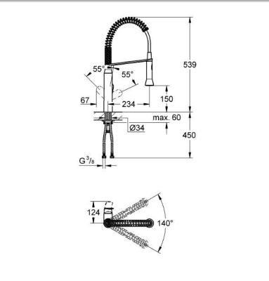 Grohe Eviye Bataryası Spiralli 2Fonk Profesyonel K7 Krom-31379000 - Thumbnail 10GRO31379000