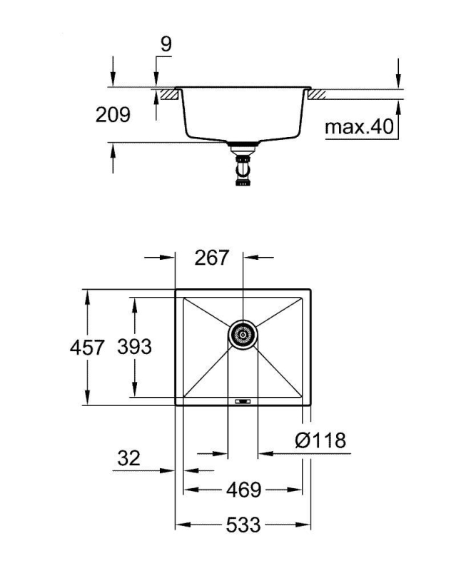 Grohe K700U Kuvars Kompozit Eviye 60 -C 53,3/45,7, Granit Gri Rengi - 31654AT0 - 10GRO31654AT0