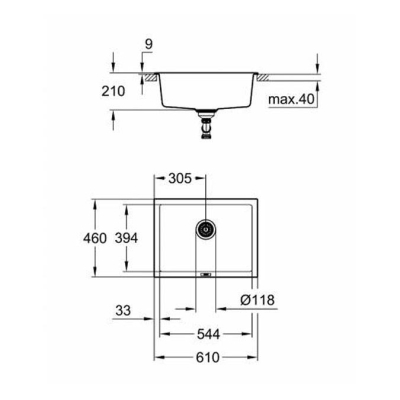 Grohe K700U Kuvars Kompozit Eviye 70 -C 61/45,7, Granit Gri Rengi - 31655AT0 - Thumbnail 10GRO31655AT0