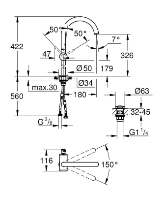 Grohe Lavabo Bataryası Atrio Xl-Boyut - 24365000 - Thumbnail 10GRO24365000