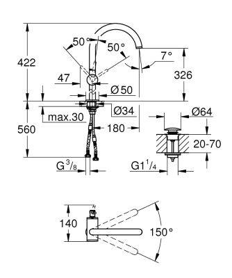 Grohe Lavabo Bataryası Atrio Xl-Boyut - 24365AL0 - Thumbnail 10GRO24365AL0