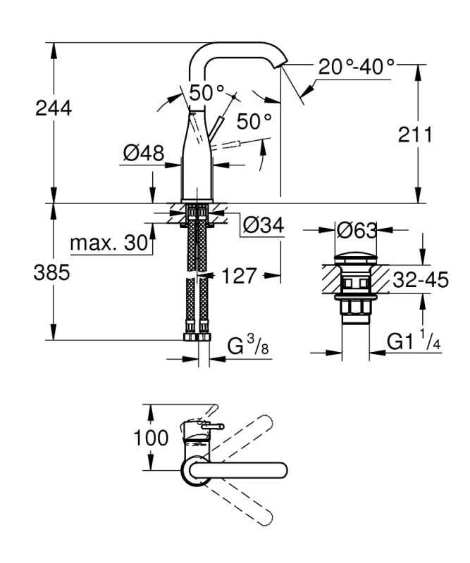 Grohe Lavabo Bataryası Essence L-Boyut - 24182001 - 10GRO24182001