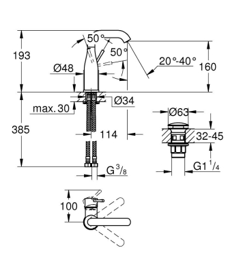 Grohe Lavabo Bataryası Essence M-Boyut - 24181001 - Thumbnail 10GRO24181001