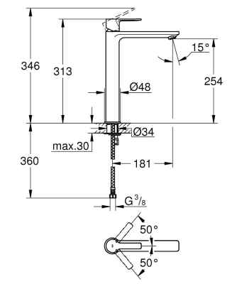 Grohe Lineare New Tek kumandalı Lavabo Bataryası - 23405001 - Thumbnail 10GRO23405001