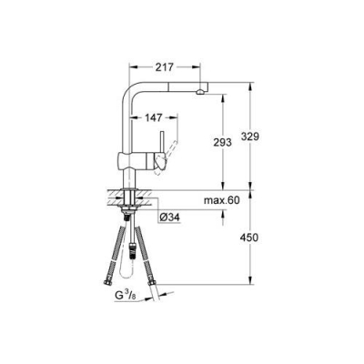 Grohe Eviye Bataryası Spiralli Tek Akışlı Minta Krom - 32168000 - Thumbnail 10GRO32168000