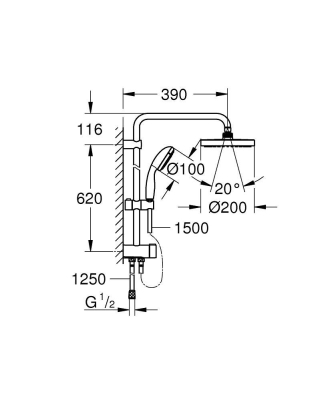 GROHE - Grohe New Tempesta Sistem 200 Duvar Bağlantılı, Divertörlü Duş Sistemi - 27389002