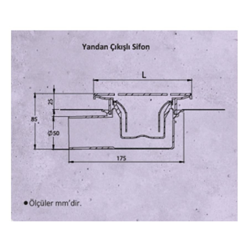 Hüppe Yer Sifonu 10 x 10 cm 50 Lik Yandan Çıkışlı Mat Paslanmaz Çelik Master X - 20HÜPPEK000013