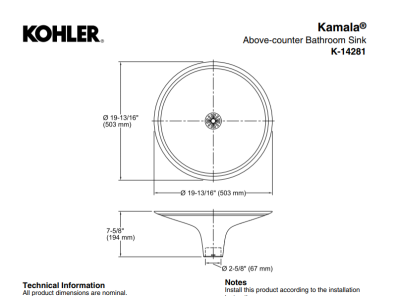 Kohler Lavabo Çanak Kamala Bronz Döküm - Thumbnail 10KOH14281-TF-0