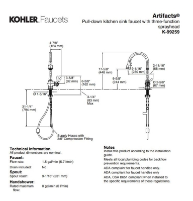 Kohler Eviye Bataryası Artifacts , Krom - Thumbnail 10KOH99259-CP