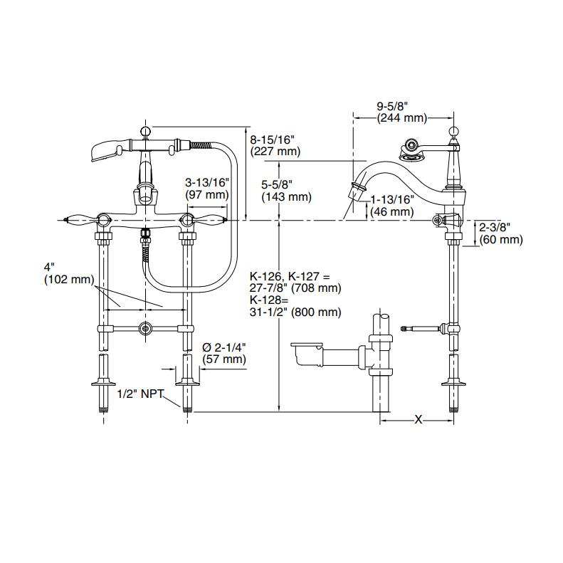 Kohler Banyo Bataryası Finial Beyaz Porselen Volan - 11KOH331-4P-BN0-TAKIM