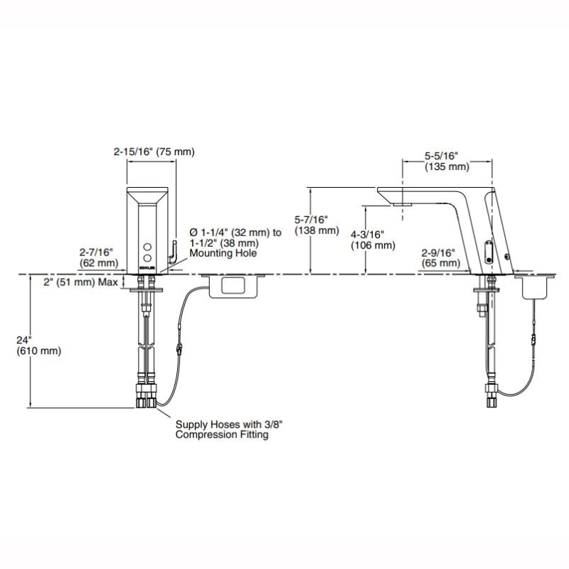 Kohler Fotoselli Lavabo Bataryası Hybrid Pilli Geometric - 10KOH7517-CP