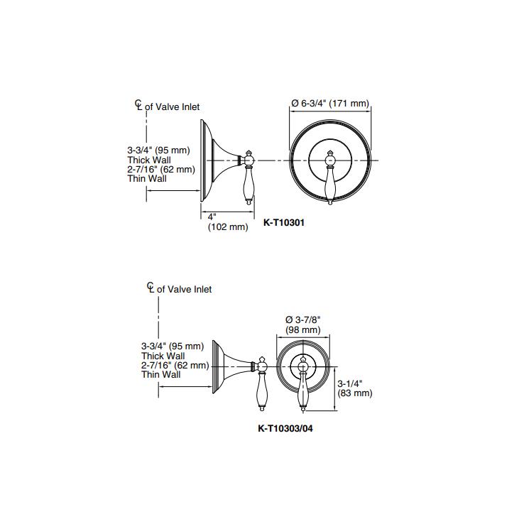 Kohler Gizli Taharat - Açma Kapama Valfi Ankastre Dış Kapak Finial Altın Ük - 11KOH-T10303-4P-PB