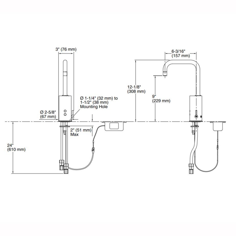 Kohler Fotoselli Lavabo Bataryası Hybrid Pilli Gooseneck - 10KOH7519-CP