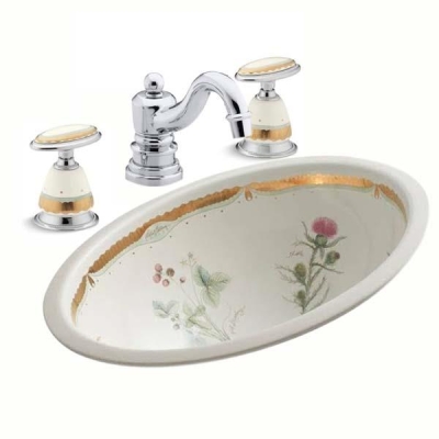 Kohler - Kohler Lavabo Bataryası Antique Praire Flowers Desenli Porselen Volan (1)