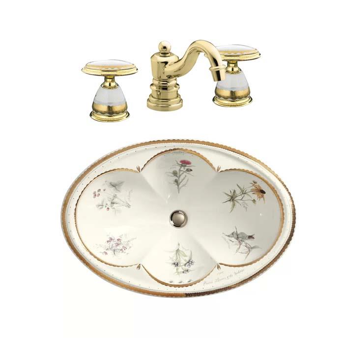 Kohler Lavabo Bataryası Antique Praire Flowers Desenli Volan - 10KOH280-9B-PB0-TAKIM3