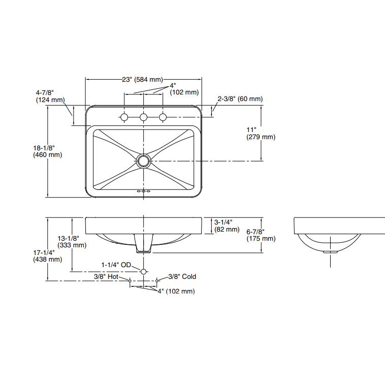 Kohler Lavabo Tezgah Üstü Üç Delikli Vox 58,4 x 465 cm - 10KOH2660-8-0