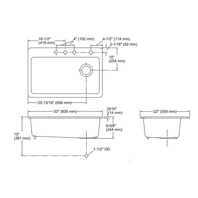 Kohler Eviye Riverby 4 Delikli Döküm, Beyaz - Thumbnail 12KOH5871-4A2-0