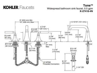 KOHLER - Kohler Tone 3 Delik Lavabo Bataryası, Mat Siyah - Altın