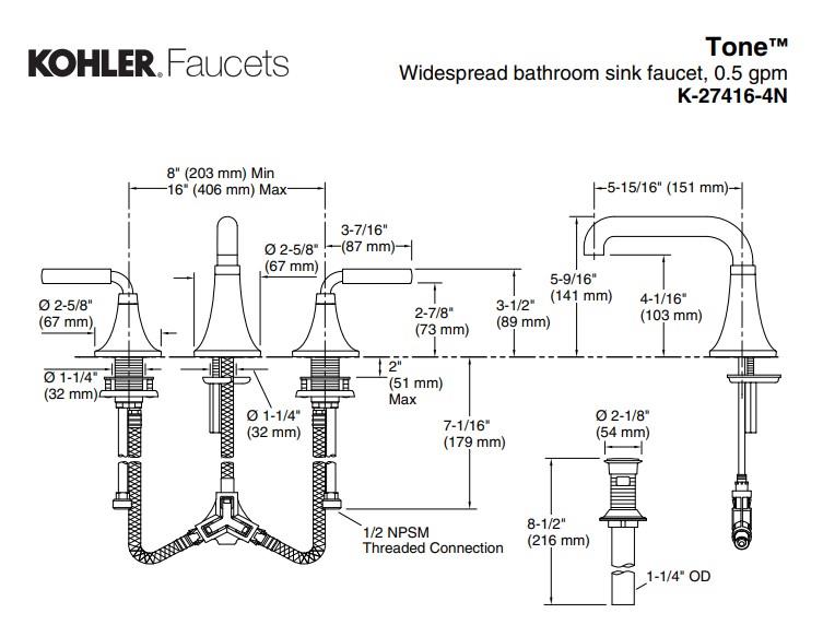 Kohler Tone 3 Delik Lavabo Bataryası, Mat Siyah - Altın - 10KOH27416-4N-BMB