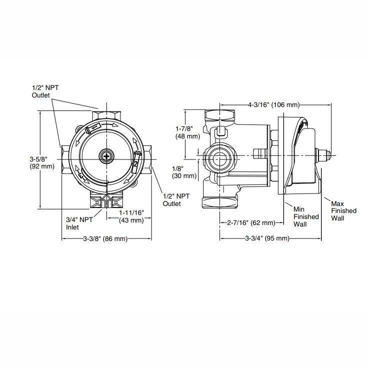 Kohler Transfer Valfi - Yönlendirici Duvar İçi Ünite 3/4 - 10KOH728-K-NA