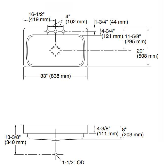 Kohler Eviye Verity Paslanmaz Çelik Tezgah Üstü 83.8 x 50.8 cm - 11KOH3084-3-NA0