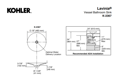 Kohler Lavinia Döküm Cam Çanak Lavabo - Thumbnail 10KOH2367-B1100