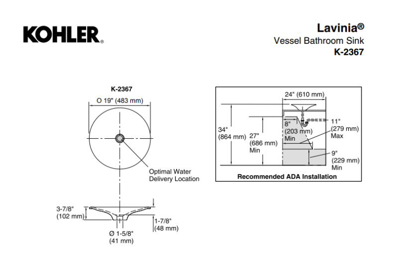 Kohler Lavinia Döküm Cam Çanak Lavabo - 10KOH2367-B1100