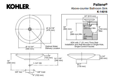 Kohler Lavabo Cam Çanak Pallene - Thumbnail 10KOH14016-B11