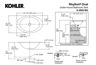 Kohler Lavabo Rhythm Paslanmaz Çelik Tezgah Altı - Thumbnail 10KOH2602-MU-NA