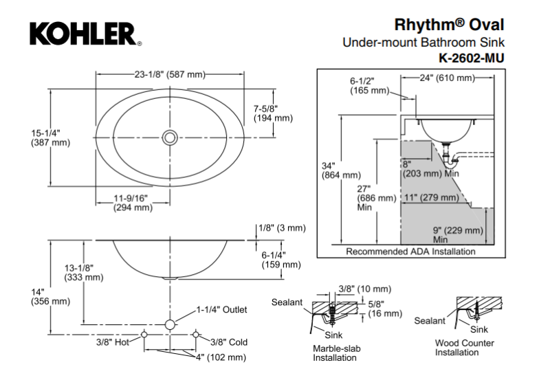 Kohler Lavabo Rhythm Paslanmaz Çelik Tezgah Altı - 10KOH2602-MU-NA