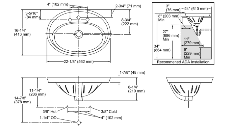 Kohler Lavabo Tezgah Üstü Serif Oval - 10KOH2075-8-0